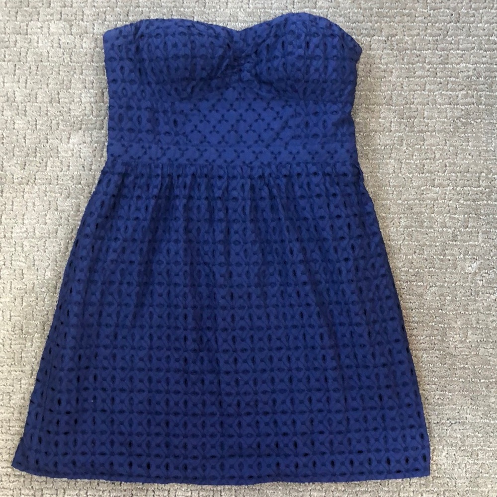 American Eagle Strapless Blue Eyelet Dress